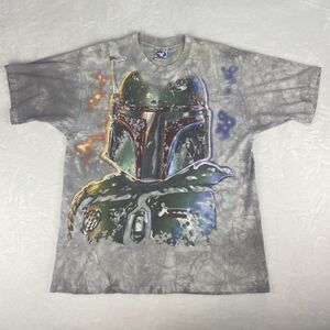 Vintage Liquid Blue Star Wars Boba Fett Graphic Shirt Adult Large Made in USA